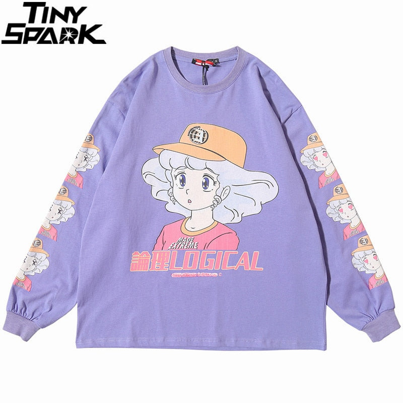Men Hip Hop T Shirt Streetwear Cartoon Girl Print Harajuku Tshirt HipHop Oversize T-shirt Anime Cotton Tops Tee Long Sleeve | Vimost Shop.