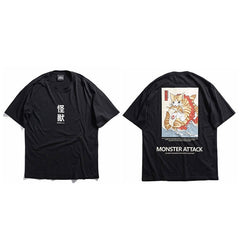 Men Hip Hop T Shirt Streetwear Monster Cat T-Shirts Harajuku Japan Style Funny Tshirt Summer Short Sleeve Cotton Tops Tees