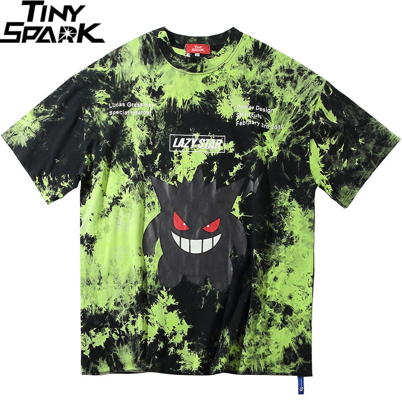 Men Hip Hop T Shirt Tie Dye Devil Print Oversize T-Shirt Streetwear HipHop Loose Tshirt Summer Short Sleeve Tops Tee Cotton | Vimost Shop.
