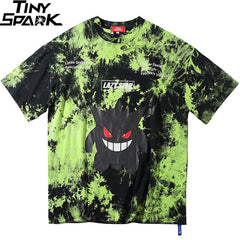 Men Hip Hop T Shirt Tie Dye Devil Print Oversize T-Shirt Streetwear HipHop Loose Tshirt Summer Short Sleeve Tops Tee Cotton