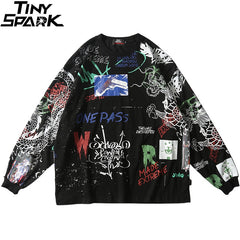 Men Streetwear Hip Hop Graffiti T Shirt Long Sleeve Harajuku Tshirt Oversized  Autumn Loose T-shirt Cotton Causal Tops Tees