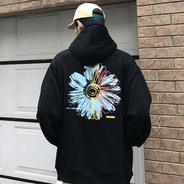 Men Streetwear Hip Hop Hoodie Sweatshirt Daisy Flower Winter Fleece Hoodie Pullover Cotton Harajuku Floral Sweatshirt Loose | Vimost Shop.