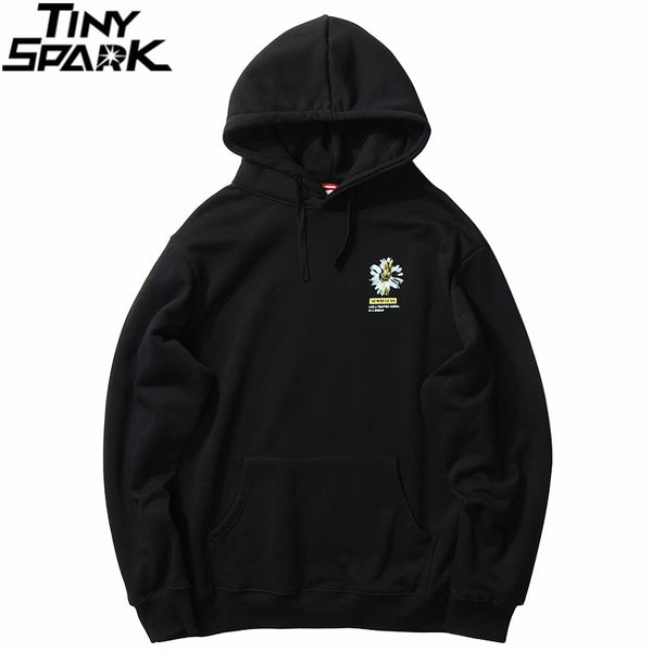 Men Streetwear Hip Hop Hoodie Sweatshirt Daisy Flower Winter Fleece Hoodie Pullover Cotton Harajuku Floral Sweatshirt Loose | Vimost Shop.