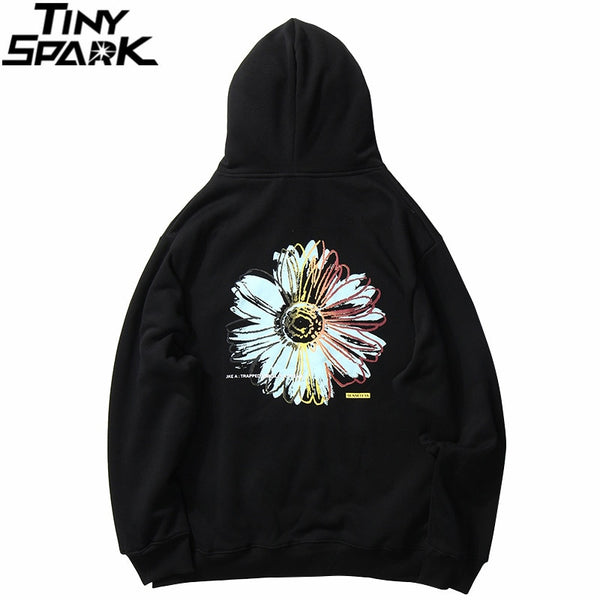 Men Streetwear Hip Hop Hoodie Sweatshirt Daisy Flower Winter Fleece Hoodie Pullover Cotton Harajuku Floral Sweatshirt Loose | Vimost Shop.