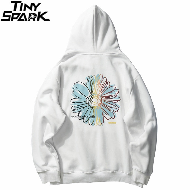 Men Streetwear Hip Hop Hoodie Sweatshirt Daisy Flower Winter Fleece Hoodie Pullover Cotton Harajuku Floral Sweatshirt Loose | Vimost Shop.