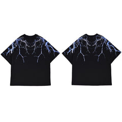 Streetwear Dark Lightning T Shirt Hip Hop Men Harajuku Tshirt Short Sleeve Cotton T-Shirt Fashion Black Tops Tees HipHop