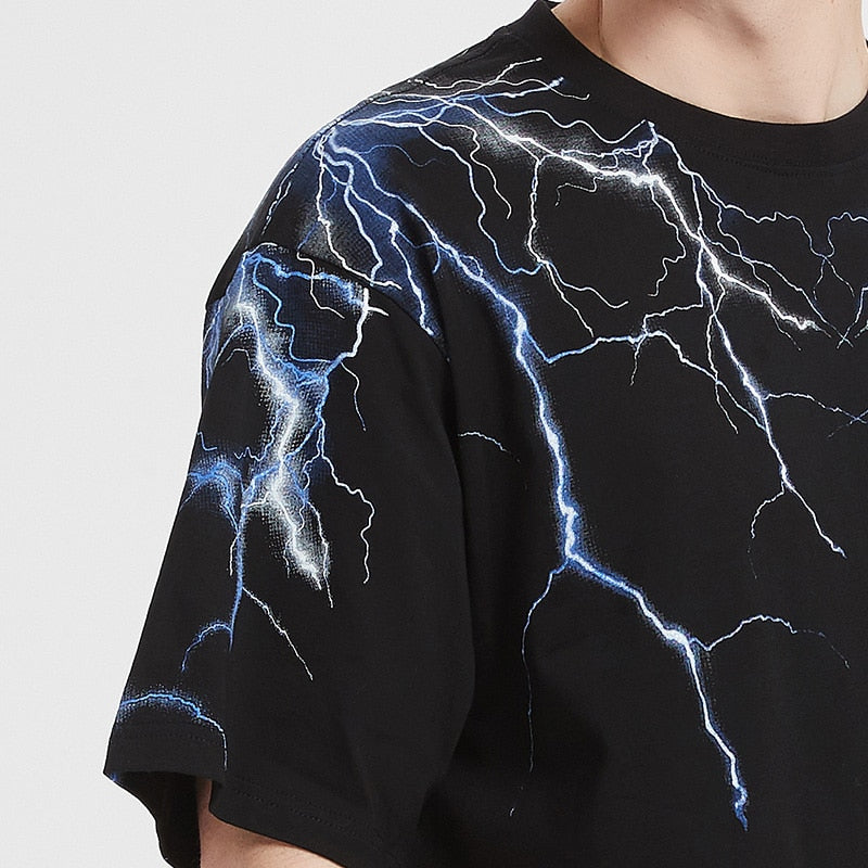 Streetwear Dark Lightning T Shirt Hip Hop Men Harajuku Tshirt Short Sleeve Cotton T-Shirt Fashion Black Tops Tees HipHop | Vimost Shop.