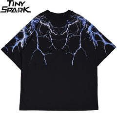 Streetwear Dark Lightning T Shirt Hip Hop Men Harajuku Tshirt Short Sleeve Cotton T-Shirt Fashion Black Tops Tees HipHop