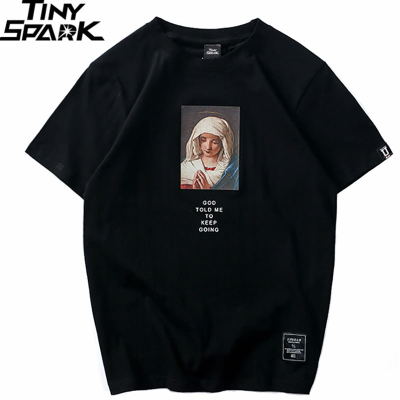 Summer Men's T Shirts Virgin Mary Printed Casual Short Sleeve T-Shirt Cotton Hip Hop Tops Tee Fashion Streetwear Tshirt New | Vimost Shop.