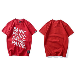 Summer T Shirt Panic Letter Print Short Sleeve Hip Hop Funny T-Shirt Streetwear Casual Tshirts Cotton Tops Tee New Fashion