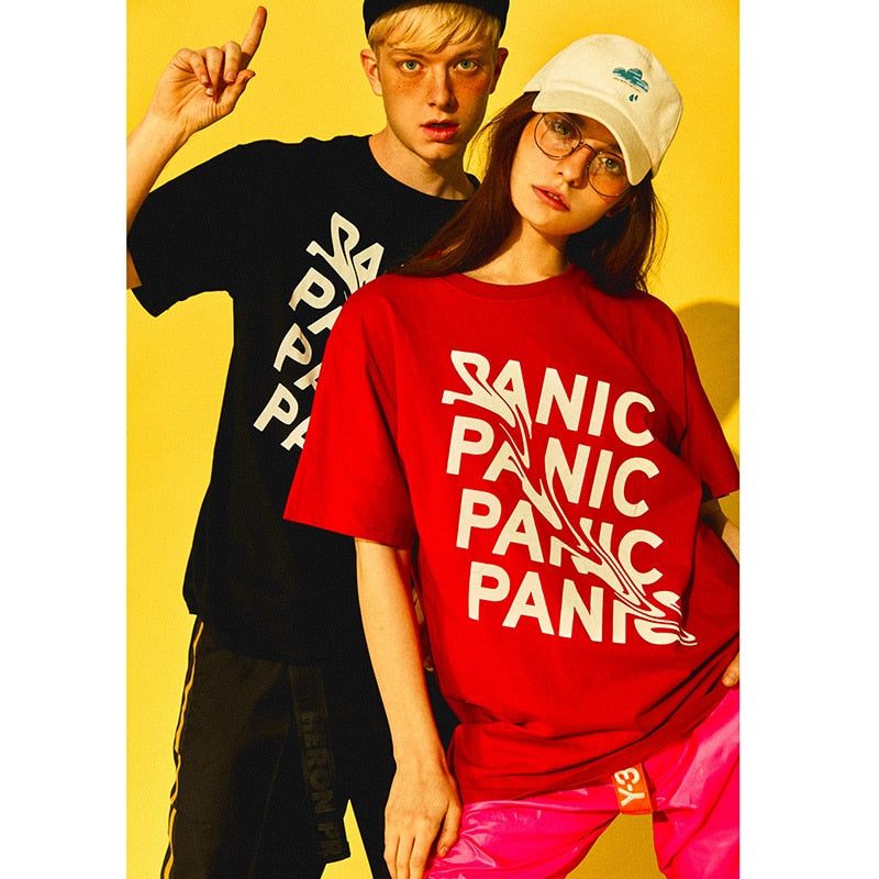 Summer T Shirt Panic Letter Print Short Sleeve Hip Hop Funny T-Shirt Streetwear Casual Tshirts Cotton Tops Tee New Fashion | Vimost Shop.