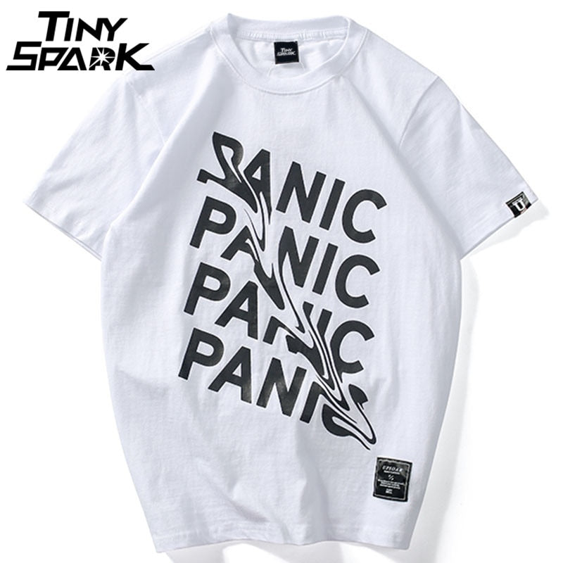 Summer T Shirt Panic Letter Print Short Sleeve Hip Hop Funny T-Shirt Streetwear Casual Tshirts Cotton Tops Tee New Fashion | Vimost Shop.