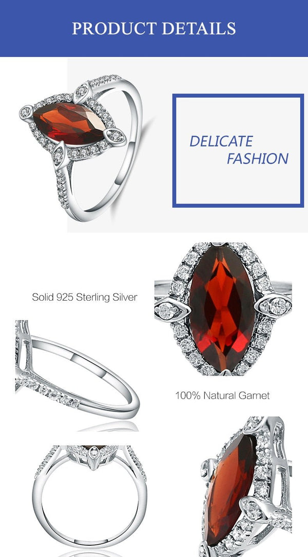 2.11Ct Marquise Natural Red Garnet Gemstone Ring 925 Sterling Silver Fine Jewelry For Women Drop Shipping - Vimost Shop