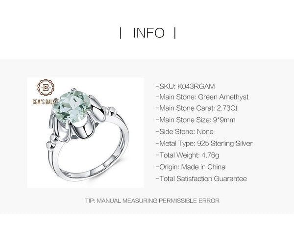 2.73Ct Natural Green Amethyst Engagement Ring For Women 925 Sterling Silver Gemstone Finger Rings Fine Jewelry - Vimost Shop