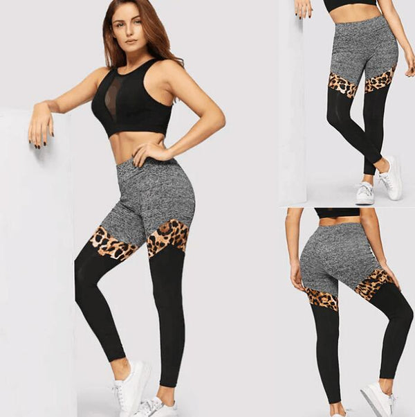 Leopard-print Splicing Stretch Pants High-rise Sports Yoga Pants | Vimost Shop.
