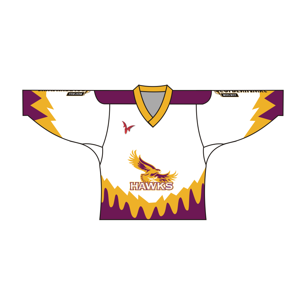 SUBLIMATED HAWKS TEAM DESIGN HOCKEY JERSEY WHITE YELLOW PURPLE | Vimost Shop.