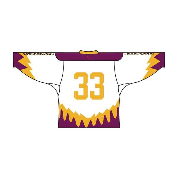 SUBLIMATED HAWKS TEAM DESIGN HOCKEY JERSEY WHITE YELLOW PURPLE | Vimost Shop.