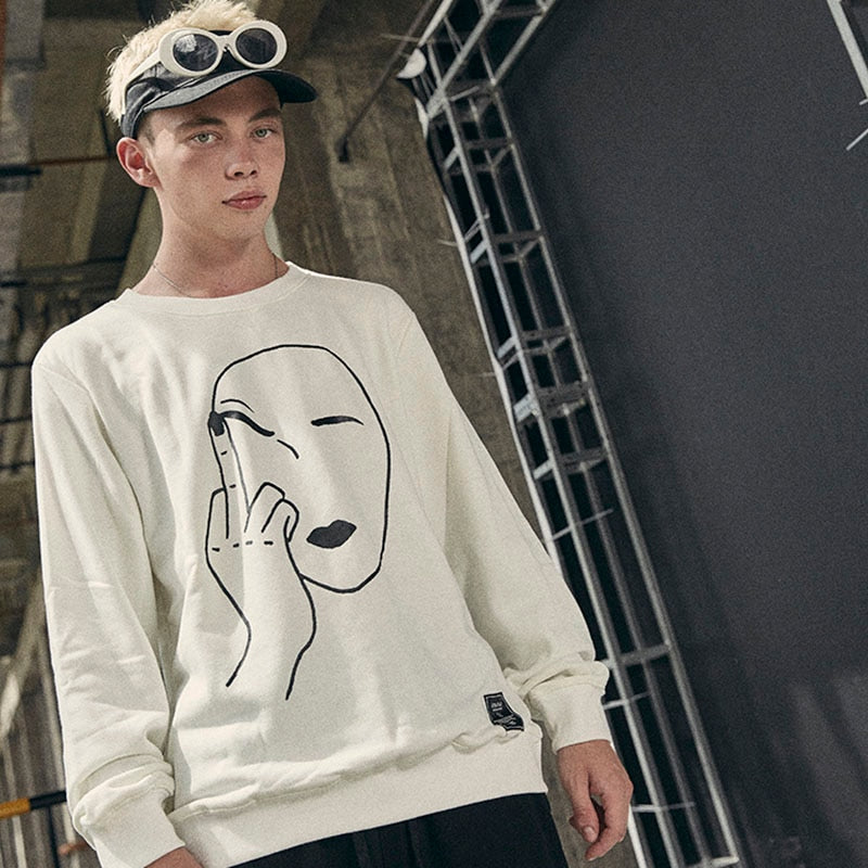 Funny Sweatshirt Streetwear Print Middle Finger Men Hip Hop Pullover Sweatshirts Hoodie Autumn Sweatshirt No Hood Cotton | Vimost Shop.