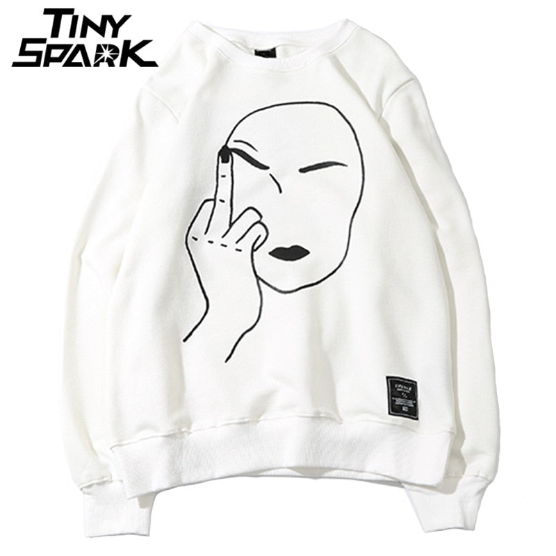 Funny Sweatshirt Streetwear Print Middle Finger Men Hip Hop Pullover Sweatshirts Hoodie Autumn Sweatshirt No Hood Cotton | Vimost Shop.