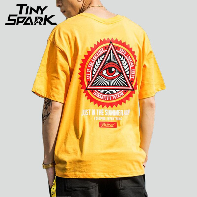 Geometry Triangle Eye T Shirts Men's Hip Hop T-Shirt Godfather Printed Casual Cotton Tops Tees New Summer Streetwear Tshirt | Vimost Shop.