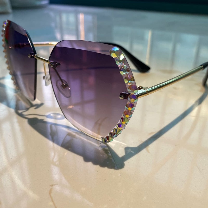 Women Luxury Brand Design Sexy Diamond Square Sun Glasses | Vimost Shop.