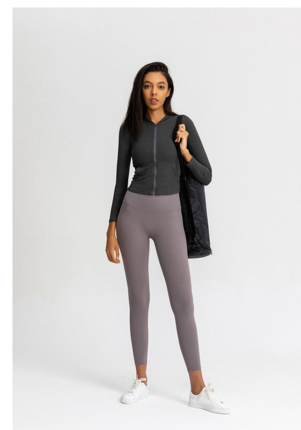 Autumn Seamless Solid Yoga Hoodies Long Shirt Jacket Long Sleeve Zipper Sportswear Hooded Top Gym Fitness Workout Sports Tees | Vimost Shop.