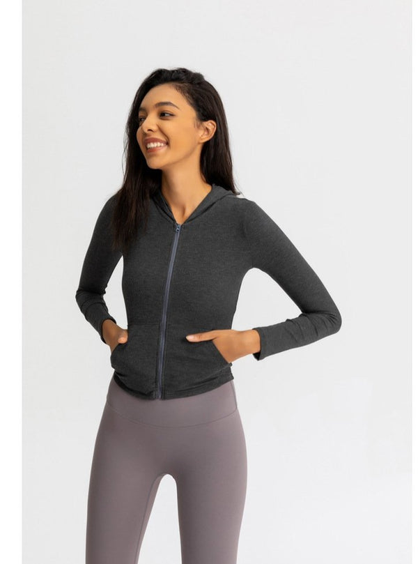 Autumn Seamless Solid Yoga Hoodies Long Shirt Jacket Long Sleeve Zipper Sportswear Hooded Top Gym Fitness Workout Sports Tees | Vimost Shop.