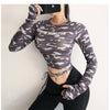 Women Sexy Long Sleeve Crop Top fitness camouflage Yoga shirt | Vimost Shop.
