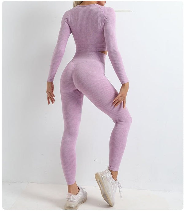 Autumn Seamless Yoga Set Women Gym Clothes Solid Long Sleeve Crop Top Leggings Tracksuit Workout Push Up Sports Fitness 2 Piece | Vimost Shop.