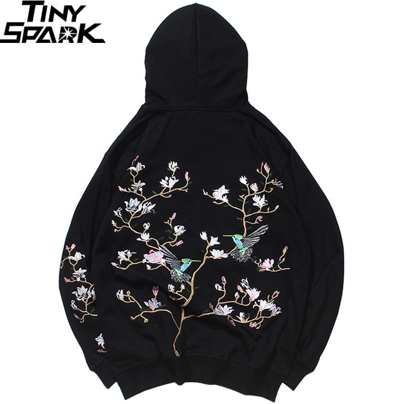 Hip Hop Hoodie Sweatshirt Embroidered Bird Floral Mens Streetwear Harajuku Hoodies Pullover Loose Cotton Sweat Shirt Autumn | Vimost Shop.