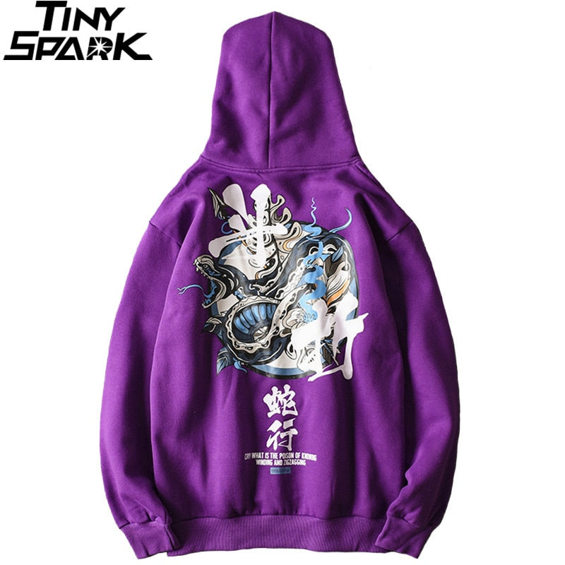 Hip Hop Men Hoodie Sweatshirt Snake Chinese Character Hoodie Streetwear Autumn Winter Fleece Purple Pullover Cotton Hipster | Vimost Shop.