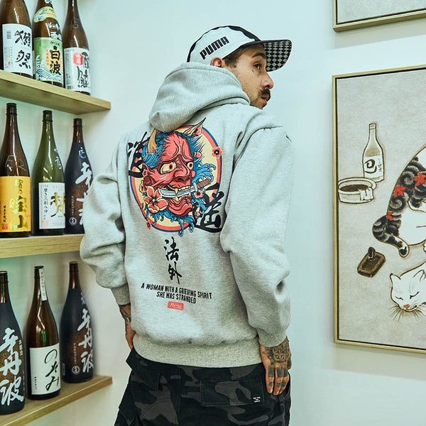 Hip Hop Mens Hoodie Sweatshirt Ghost Chinese Character Print Harajuku Hoodie Streetwear Autumn Casual Black Pullover Cotton | Vimost Shop.
