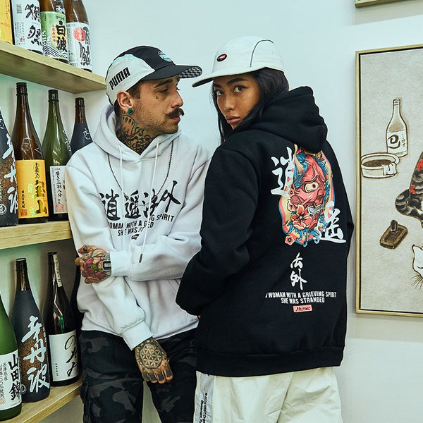 Hip Hop Mens Hoodie Sweatshirt Ghost Chinese Character Print Harajuku Hoodie Streetwear Autumn Casual Black Pullover Cotton | Vimost Shop.