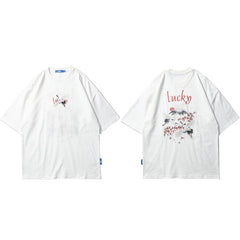 Hip Hop T Shirt Men Japanese Streetwear Embroidery Crane Sakura Lucky T-Shirt Japan Style Harajuku Tshirt Cotton Tops Tees
