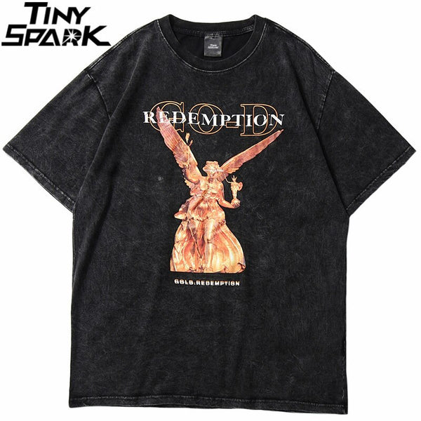 Hip Hop T Shirt Men Streetwear Harajuku Washed Tshirt Reddemption Angel Summer Short Sleeve T-Shirt Cotton Fashion Tops Tee | Vimost Shop.