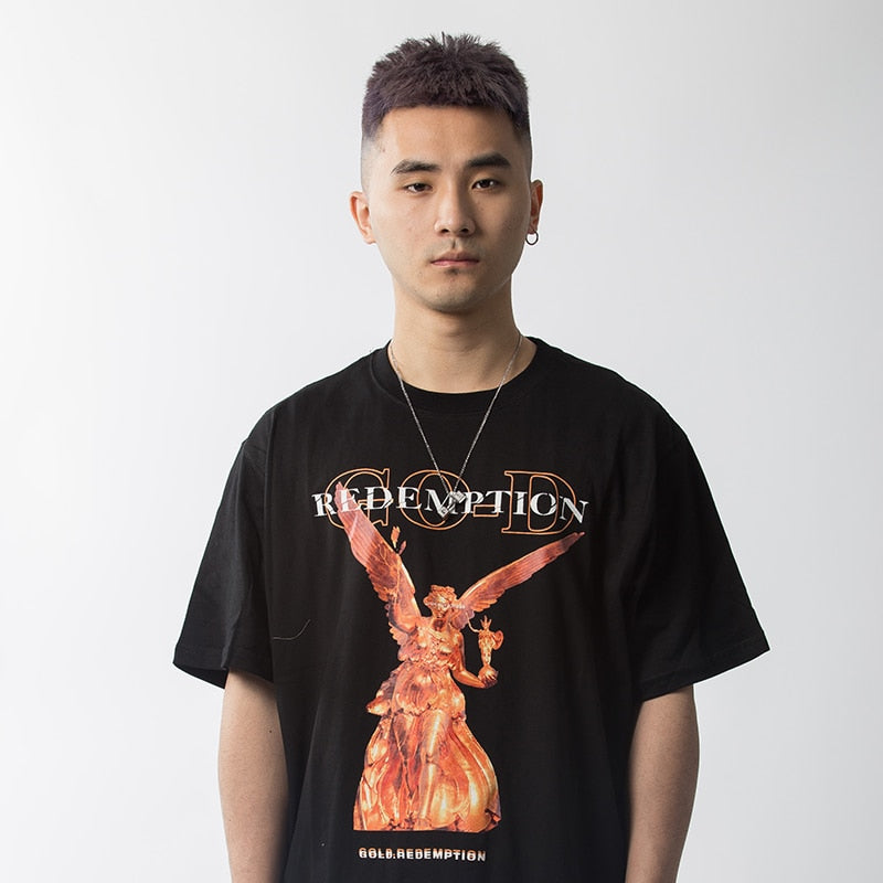 Hip Hop T Shirt Men Streetwear Harajuku Washed Tshirt Reddemption Angel Summer Short Sleeve T-Shirt Cotton Fashion Tops Tee | Vimost Shop.