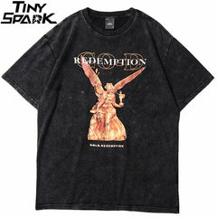 Hip Hop T Shirt Men Streetwear Harajuku Washed Tshirt Reddemption Angel Summer Short Sleeve T-Shirt Cotton Fashion Tops Tee