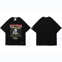Hip Hop T Shirt Men Streetwear Print Lightning Skull Tshirt Harajuku Summer Tops Tees Short Sleeve Cotton Black T-Shirt