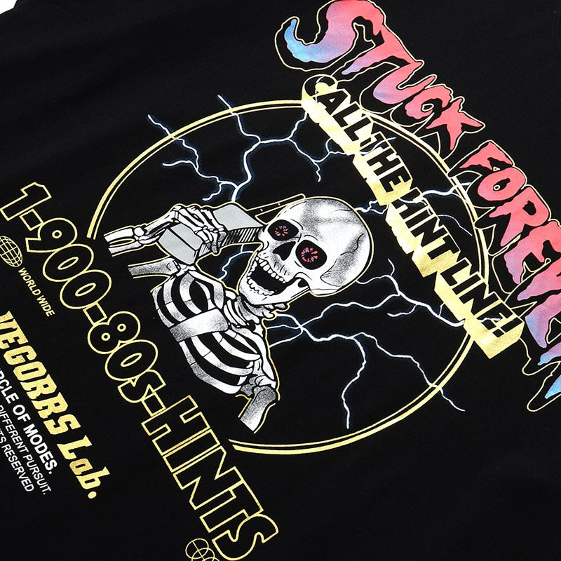 Hip Hop T Shirt Men Streetwear Print Lightning Skull Tshirt Harajuku Summer Tops Tees Short Sleeve Cotton Black T-Shirt | Vimost Shop.