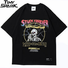 Hip Hop T Shirt Men Streetwear Print Lightning Skull Tshirt Harajuku Summer Tops Tees Short Sleeve Cotton Black T-Shirt