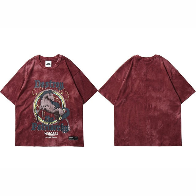 Hip Hop T Shirt Men Streetwear Print Wild Horse Tshirt Harajuku Summer Tops Tees Short Sleeve Cotton Loose T-Shirt Tie Dye | Vimost Shop.