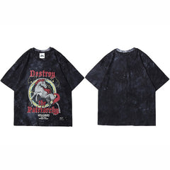 Hip Hop T Shirt Men Streetwear Print Wild Horse Tshirt Harajuku Summer Tops Tees Short Sleeve Cotton Loose T-Shirt Tie Dye