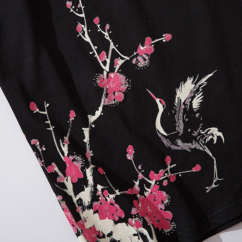 Japanese Sakura T Shirt Hip Hop Streetwear Men Harajuku Crane Tshirt Short Sleeve Summer Fashion Casual T-Shirt Cotton New | Vimost Shop.
