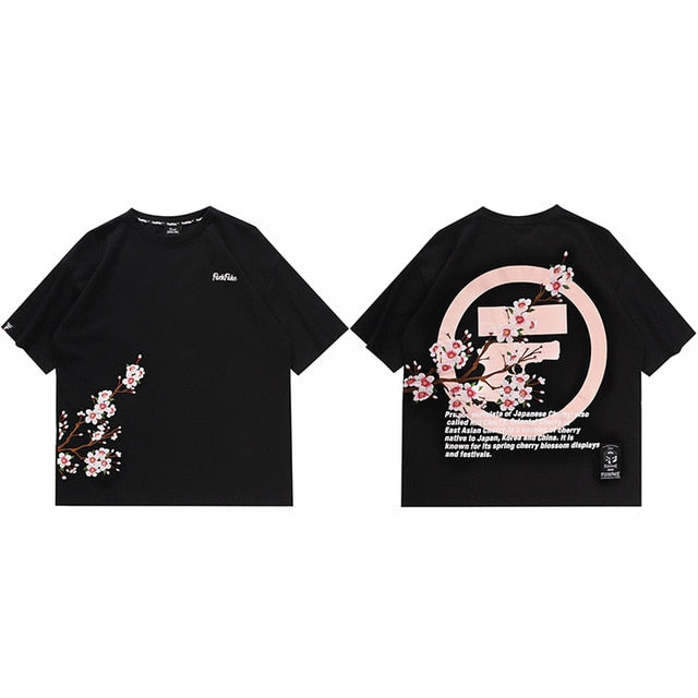 Loose Hip Hop T Shirt Men Streetwear Japanese Sakura Tshirt Short Sleeve Cotton Harajuku T-Shirt Oversize Japan Style Tees | Vimost Shop.