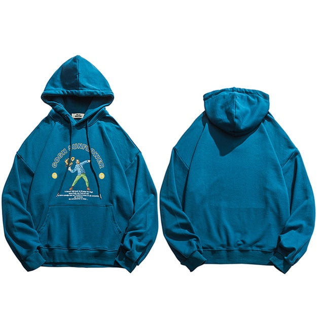 Men Hip Hop Funny Hoodie Sweatshirt Van Gogh Sunflower Harajuku Streetwear Hooded Pullover Cotton Autumn Retro Hoodie Beige | Vimost Shop.