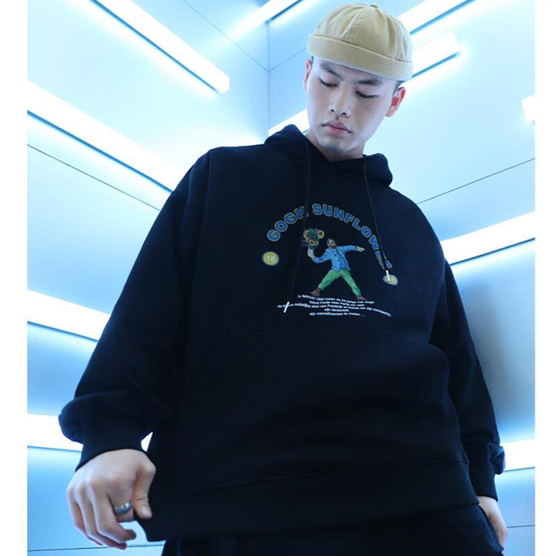 Men Hip Hop Funny Hoodie Sweatshirt Van Gogh Sunflower Harajuku Streetwear Hooded Pullover Cotton Autumn Retro Hoodie Beige | Vimost Shop.