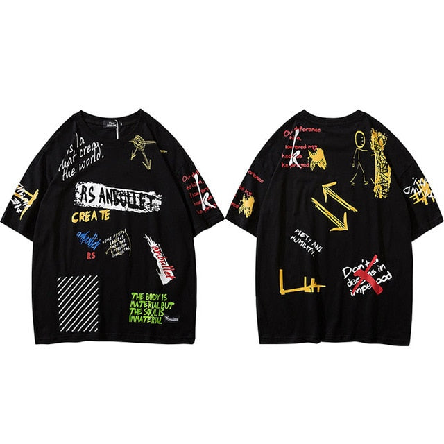 Men Hip Hop Graffiti T Shirt Harajuku Streetwear Tshirt Summer Short Sleeve Fashion Cotton Tops Tees New Skateboard T-Shirt | Vimost Shop.