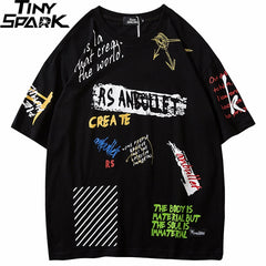 Men Hip Hop Graffiti T Shirt Harajuku Streetwear Tshirt Summer Short Sleeve Fashion Cotton Tops Tees New Skateboard T-Shirt