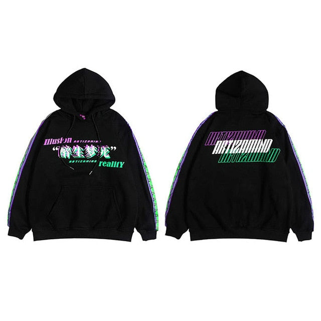 Men Hip Hop Hoodie Sweatshirt Drunk Illusion Chinese Character Hoodie Streetwear Casual Black Hooded Pullover Cotton Autumn | Vimost Shop.