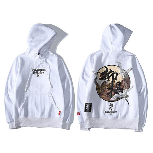 Men Hip Hop Hoodie Sweatshirt Embroidery Crane Harajuku Streetwear Hoodie Fleece Autumn Cotton Hooded Pullover Oversized | Vimost Shop.